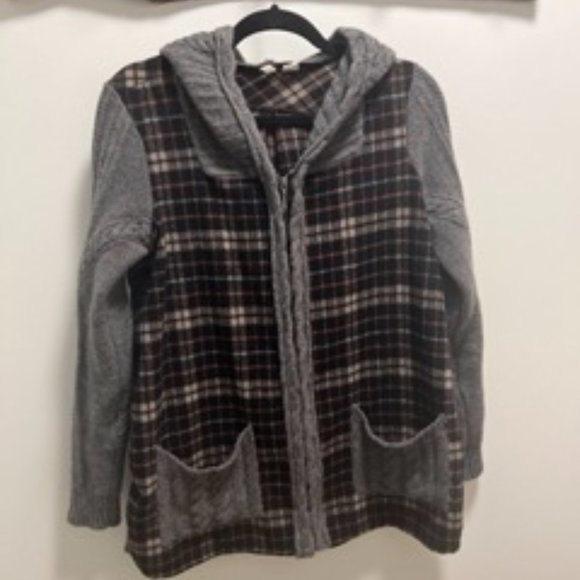 Anthropologie Moth Derry Plaid Sweater Zip Hoodie Size Medium - Picture 4 of 8
